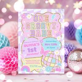 Convite Um Groovy Babe Preppy Varsity primeiro aniversario