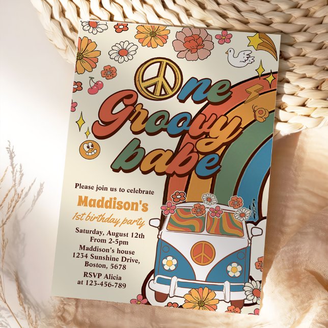 Convite Um Groovy Babe Retro Festa do primeiro aniversario (Criador carregado)