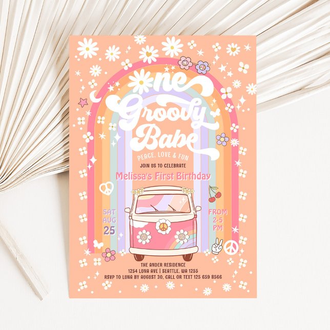 Convite UM Groovy Bebê Daisy Groovy Van 1º Aniversário (Criador carregado)