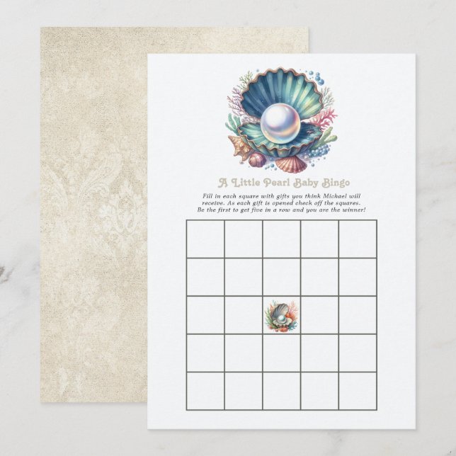 Convite Um Jogo de Bingo para Chás de Bebê Costeiros Pérol (Frente/Verso)