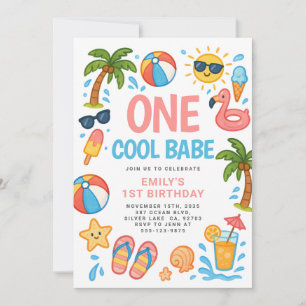 Convite Um Legal Babe Tropical primeiro aniversario Party