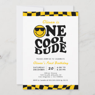 Convite Um Legal Cara Amarelo Sorriso Wavy primeiro aniver