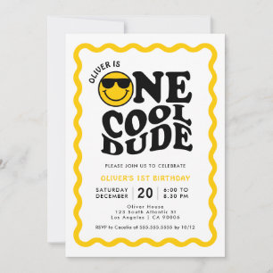Convite Um Legal primeiro aniversario amarelo de rosto fel