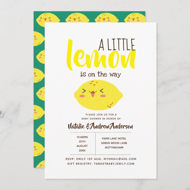 Convite Um Limão No Caminho Do Chá de fraldas Amarelo Fres (Frente/Verso)