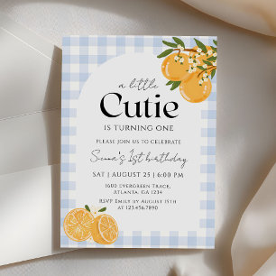 Convite Um Lindo Gingham Laranja Cutie Citrino 1º Aniversá