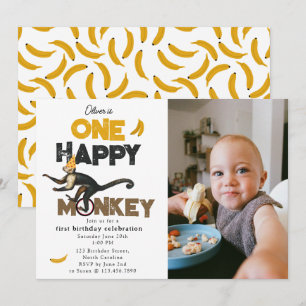 Convite Um Macaco Feliz Fofinho Aniversário de 1 Ano Foto