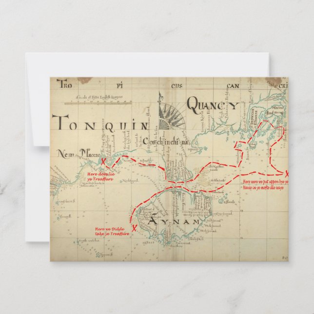 Convite Um Mapa Pirata 1690 Autêntico (com embelezamentos) (Frente)