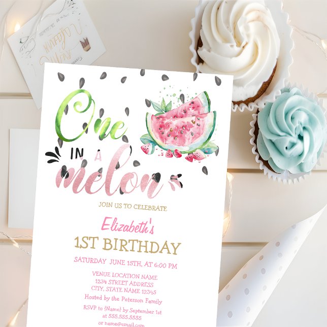 Convite Um Melão Melancias Rosa 1º Aniversário (Criador carregado)
