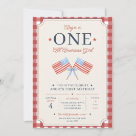 Convite UM Menina Americana de Um Ano de Idade Festa Ameri
