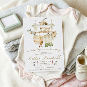 Convite Um Menino está a caminho! Chá de fraldas Clothesli