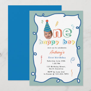 Convite Um Menino Feliz Primeiro Aniversário Diversão 1º F