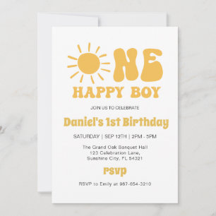 Convite Um Menino Feliz, Sol 1º Aniversário