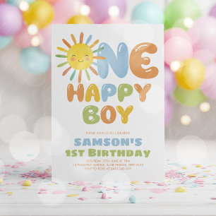 Convite Um Menino Feliz Sol 1º Aniversário Azul