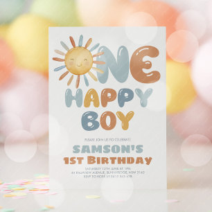 Convite Um Menino Feliz Sol Aniversário de 1 Ano