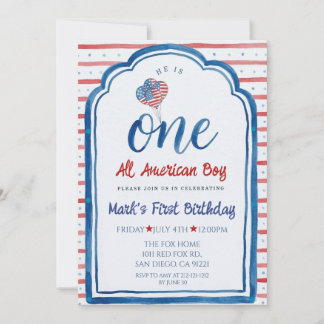 Convite Um Menino Totalmente Americano Aniversário de 4 de