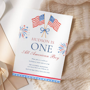 Convite Um Menino Totalmente Americano Aniversário de 4 de