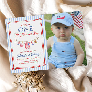 Convite Um Menino Totalmente Americano Foto de Aniversário