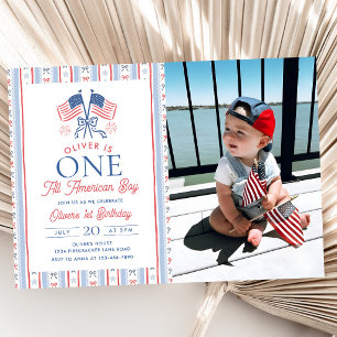 Convite Um Menino Totalmente Americano Foto de Aniversário