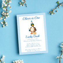 Um modelo de aniversário de gingham azul-pato sort