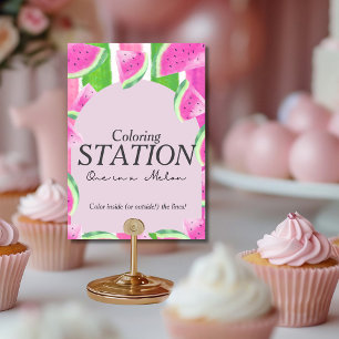Convite Um na Estação de Cor Melão Rosa Melancia Sinal