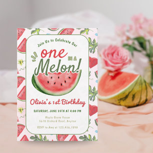 Convite Um na festa Melon primeiro aniversario Summer