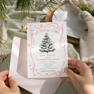 Convite Um Natal Alegre Chuveirinho de Bebê Rosa