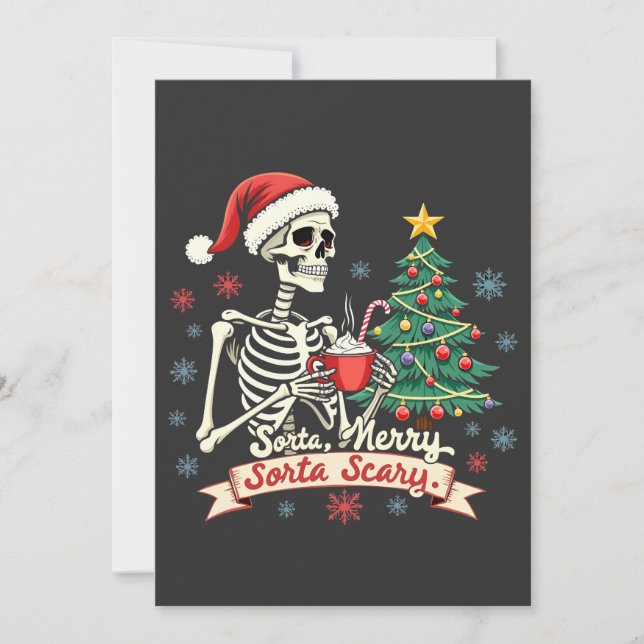 Convite Um Natal de Esqueleto Meio Alegre Meio Assustador  (Frente)