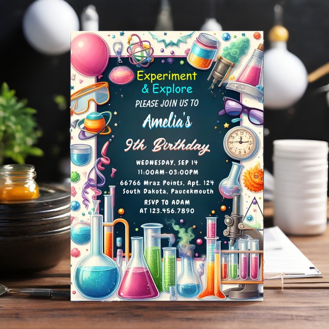 Convite Um Nerd Divertido De Lab Kids Geek Mad Science 9º  (Criador carregado)