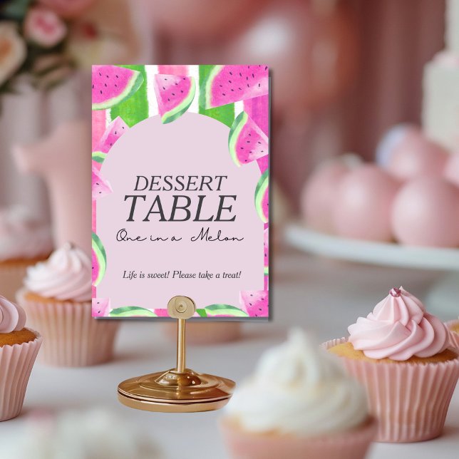 Convite Um no Melon Dessert MESA Sinal de Melancia Rosa (One in Melon Dessert TABLE Pink Watermelon Sign)