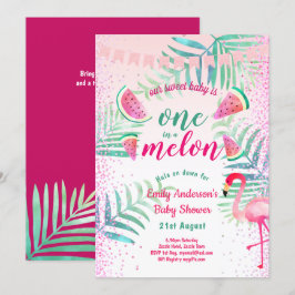 Convite Um no Melon Tropical Flamingo Watermelon Rosa
