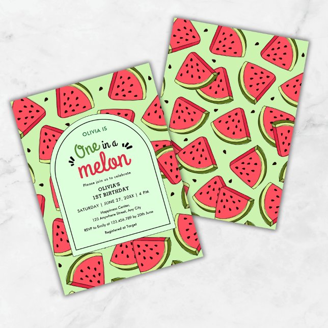 Convite Um no primeiro aniversario Melon Summer Watermelon (One in a Melon Summer Watermelon 1st Birthday Invitation )