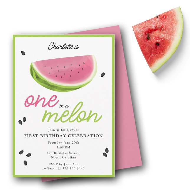Convite Um no primeiro aniversario Melon Watermelon Summer (One in a Melon Watermelon Summer 1st Birthday Invitation)