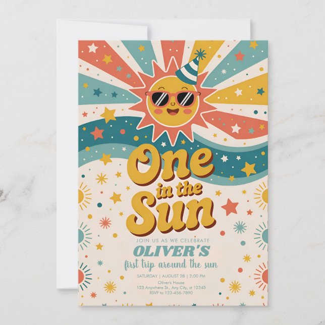 Convite Um no Sol Aniversário de 1 ano ao Sol  (Frente)