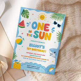 Convite Um no Sol Menino 1º Aniversário Festa na Piscina
