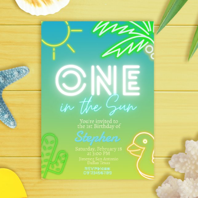 Convite Um no Sol - primeiro aniversario (One in the Sun - Boy 1st Birthday Invitation - Pool Party)