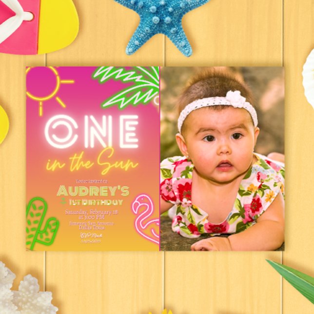 Convite Um no Sol - primeiro aniversario (One in the Sun - 1st Birthday Invitation with Photo Picture Landscape)