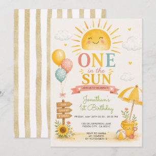 Convite Um no Sol Primeiro Aniversário na Praia