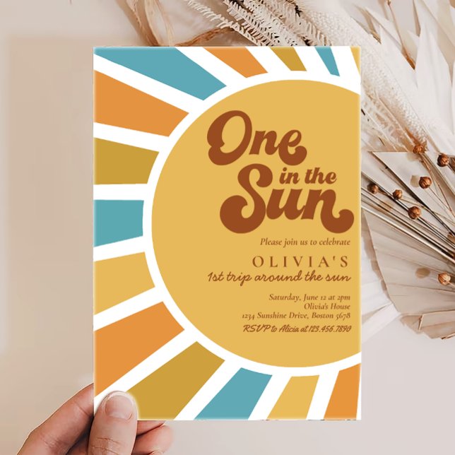 Convite Um No Sol | Retro Boho Sunshine primeiro aniversar (Criador carregado)