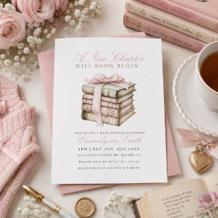 Convite Um Novo Capítulo Começa Arco Rosa Livro Chá de Beb