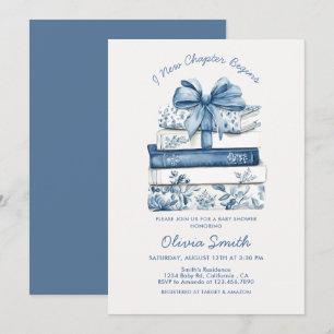 Convite Um Novo Capítulo Começa Blue Bow Books Chá de Bebê