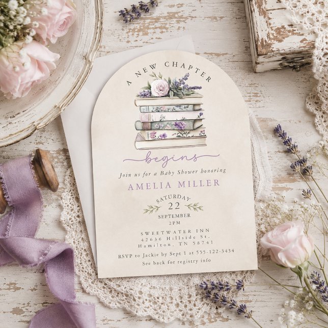 Convite Um Novo Capítulo Começa Chá de Bebê de Livro Flora (A New Chapter Begins Chic Floral Book Baby Shower Invitation
)