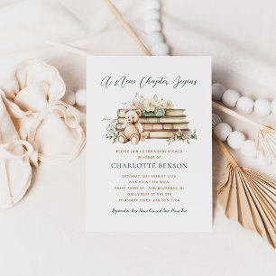 Convite Um Novo Capítulo Começa Chá de Bebê de Livro Flora