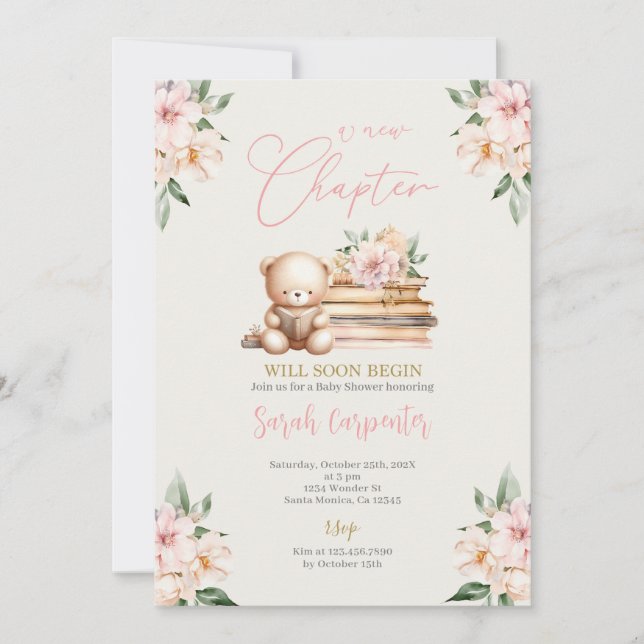 Convite Um Novo Capítulo Começa Chá de fraldas De Urso De  (Frente)