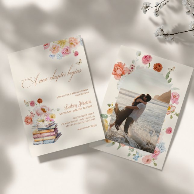 Convite Um Novo Capítulo Começa Chuveiro de Noiva Floral F (Criador carregado)