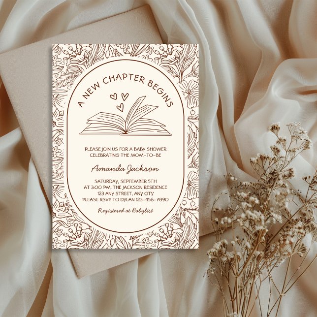 Convite Um Novo Capítulo Começa Chuvinha de Bebê Literária (A New Chapter Begins Literary Baby Shower Invitation)