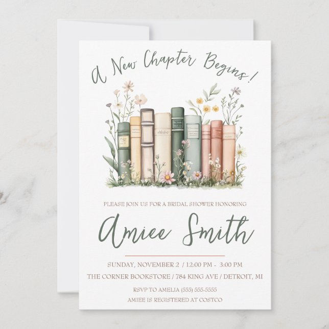 Convite Um Novo Capítulo Começa! Flores de Primavera Chá d (Frente)