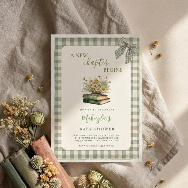 Convite Um Novo Capítulo Começa Livros Chá de Bebê Floral (Criador carregado)