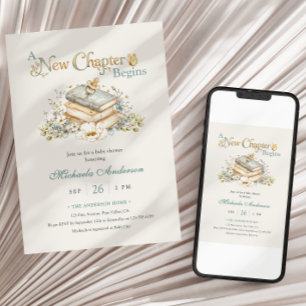 Convite Um Novo Capítulo Começa Tema de Livro Rústico Chá