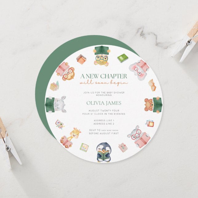 Convite Um novo capítulo começará em breve o chá de fralda (Frente/Verso In Situ)