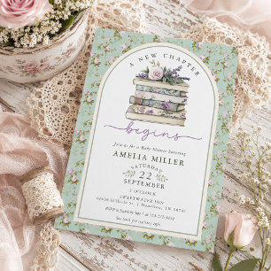 Convite Um Novo Capítulo Floral Livro Shabby Chic Chá de B